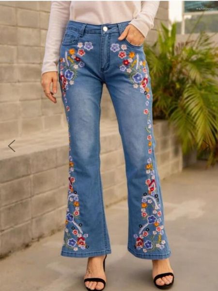 Jeans da donna Pantaloni svasati lavati a vita alta slim fit ricamati da donna Moda casual Primavera/Estate Donna