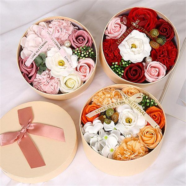 Fiori decorativi Simulazione creativa Fiore di sapone di peonia con confezione regalo rotonda Profumo a forma di rosa Natale Compleanno San Valentino Regali di nozze