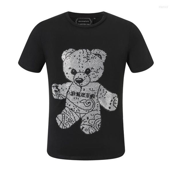 Camisetas masculinas PLEINXPLEIN Desiger Brand Summer Men T-shirt Mens Skulls Hip Hop Bear Strass Shine Tees de manga curta Casual Solta
