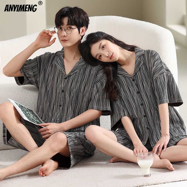 Pijamas Sexy Novos Conjuntos de Pijama de Algodão Macio Moda de Verão para Casal Homem e Mulher Pequeno Dinossauro Impressão Lazer Homewear para Jovens Amantes J230601