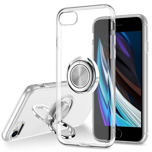 para iPhone SE3 Capa de telefone transparente XR Suporte de anel integrado 7/8 Protetor de capa flexível XS