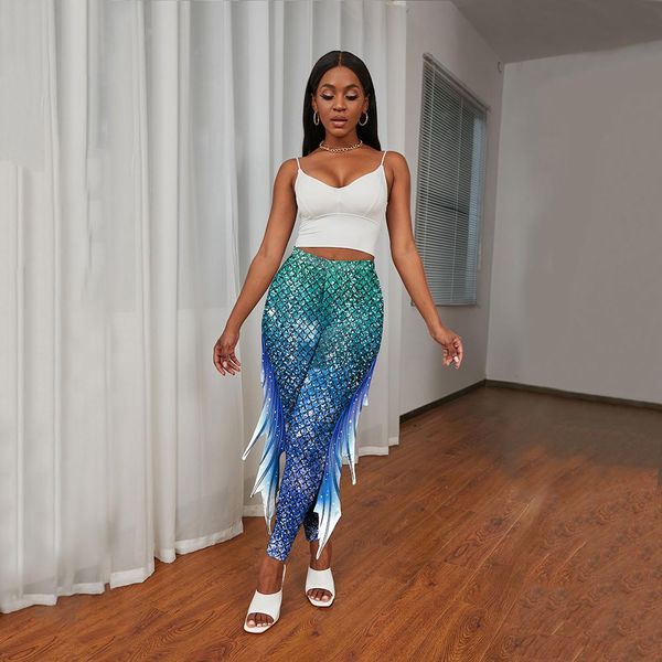 Tozluk Moda Kadınlar Denizkızı Taytlar 3D Balık Ölçekleri Baskı Tayt bayanlar festivalleri balo parti parlak pantolonlar günlük fitness giyim