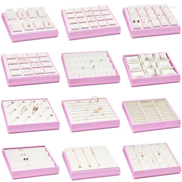 Sacchetti per gioielli 11 Stlye Luxury Pink White PU Leather Collana Ring Earring Holder Tray Series Disply Jewellery Organizer Box