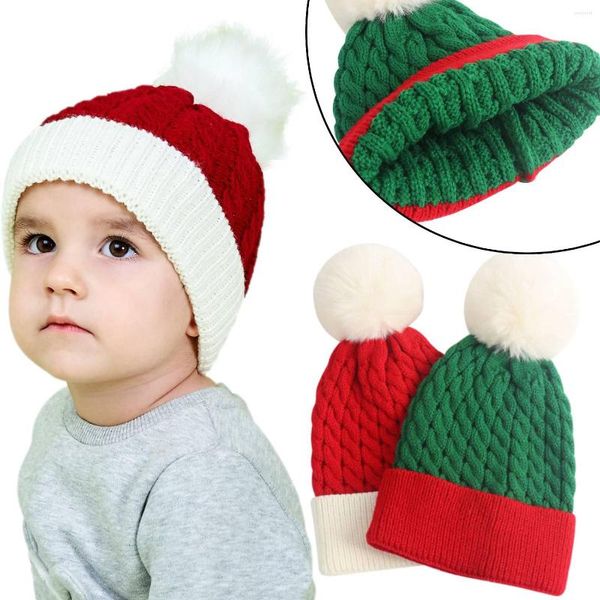 Berets Christmas Kid Math Mother Pompom Шляпы Осень Зимняя Зима Держите теплые кепки мягкие ветряные вязаная капота детская зеленая красная шапка для ребенка