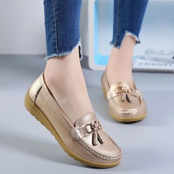 Designer Schuh Neue Mode Frauen Leder Casual Schuhe Plus Größe Flache Schuhe Damen Rutschfeste Einzelne Schuhe Weiche Slipper EU35-43