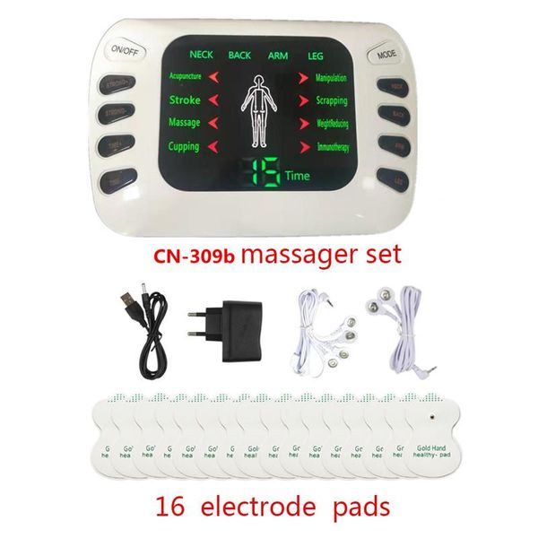 Produkte 309b Dual Output Ten Acupuncture Electric Therapy EMS -Muskelstimulator 8 Modi Meridian Physiotherapie Apparatur Massager+16pad