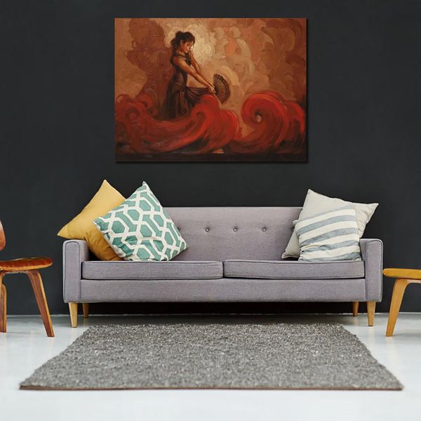 Modern Canvas Art Crimson Heat Romantico ballo spagnolo in dipinti ad olio testurizzati su tela Bella decorazione per loft