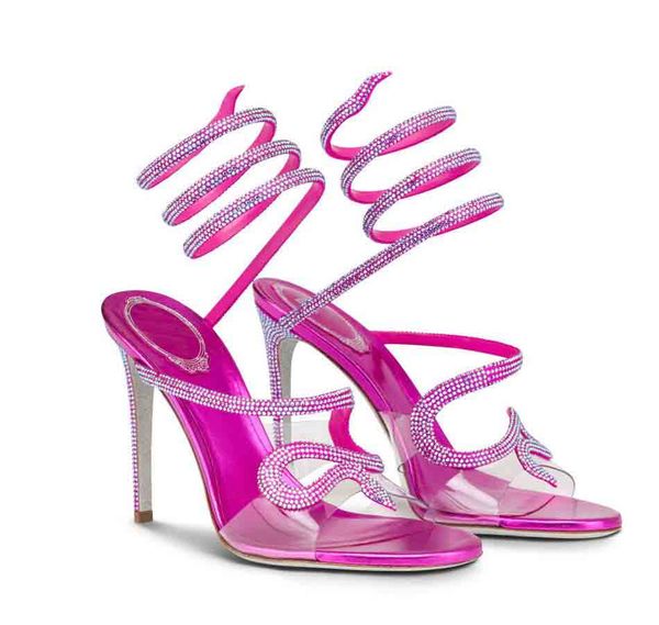 23S Düğün Pompası Gelin Kadın Mücevher Strass Sandal Topuklu Süslenmiş Topuk Snake Kristal Sandallar Üst Lüks Tasarımcı Ayakkabı Slingback Pompaları Orijinaller Kutusu