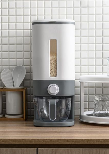 Bottiglie di stoccaggio Dispenser automatico di plastica per cereali Misurino da cucina Serbatoio per alimenti Contenitore per riso Organizzatore Grano