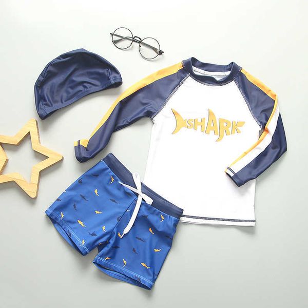 Roupa de banho infantil 1-11Y baby surfing boy shark maiô de alta qualidade com chapéu para dormir roupa de praia infantil P230602