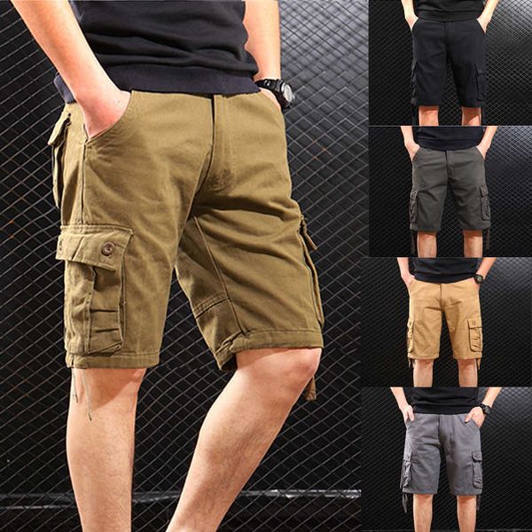 Shorts táticos masculinos verão novos multibolsos militares de algodão cáqui 29-44 sem alças P230602