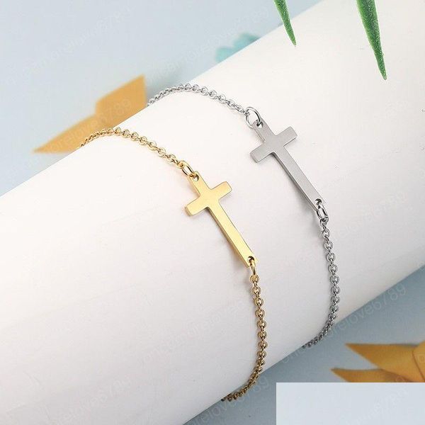 Charm Bracelets Faith Love Aço Inoxidável Cross Bracelet Gold Friendship For Women Religious Fashion Jewelry Drop Delivery Dhynp