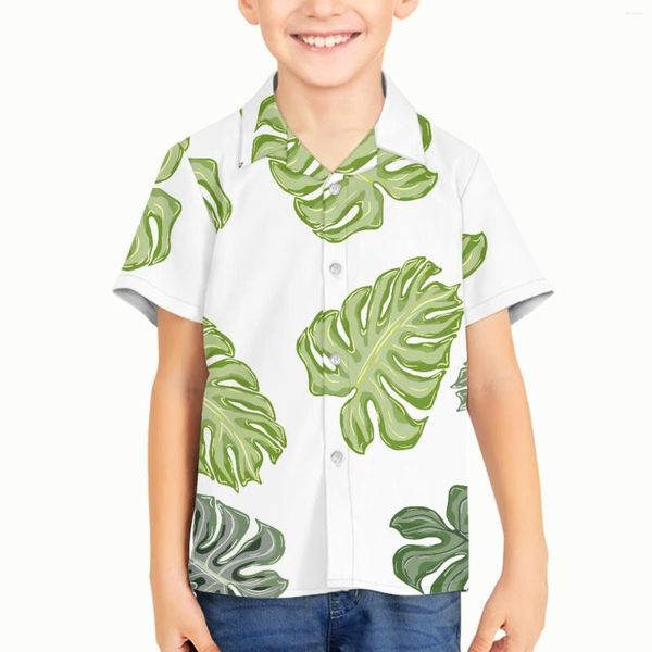 Herren-Freizeithemden, tropisches Wegerich-Blatt-Muster, für Kinder, Kinder, Jungen, Sommermode, 3D, übergroß, Strand, kurzärmelig, hawaiianische Oberteil-Kleidung