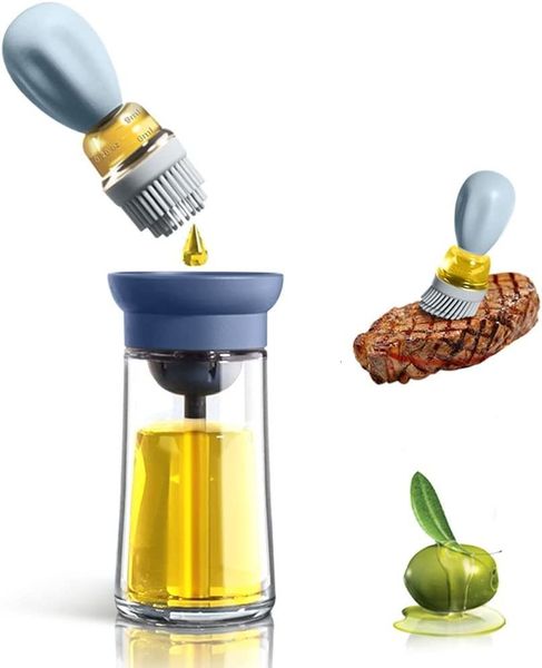 Accessori per utensili da barbecue Dispenser di olio d'oliva in vetro con pennello in silicone Dosatore per olio da cucina 2 in 1 Dispenser per aceto e pennello per olio per cucinare 230601