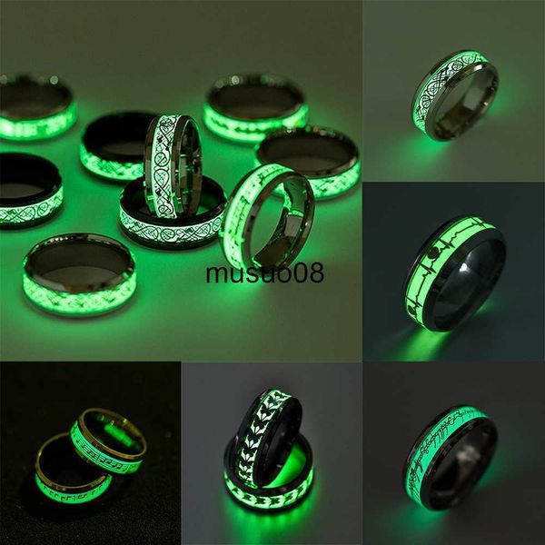 Anelli a fascia Anelli luminosi in acciaio inossidabile per coppie Glow In Dark Regalo di San Valentino Love Band Ring Jewelry Spedizione gratuita Anillo J230602