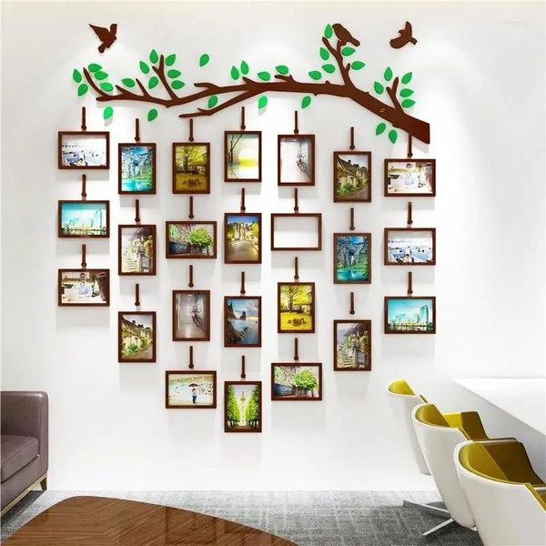 Adesivos de parede Po Frame Adesivo 3d Acrílico Empresa Cultura Mural Família Viagem Memórias Decalques Alpendre Quarto de Crianças Faça Você Mesmo Árvore Papel de Parede