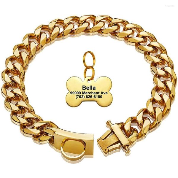 Collari per cani Collare a catena d'oro Metallo da passeggio con design Fibbia sicura Maglia cubana 18 carati Forte resistente a prova di masticazione per cani di grossa taglia