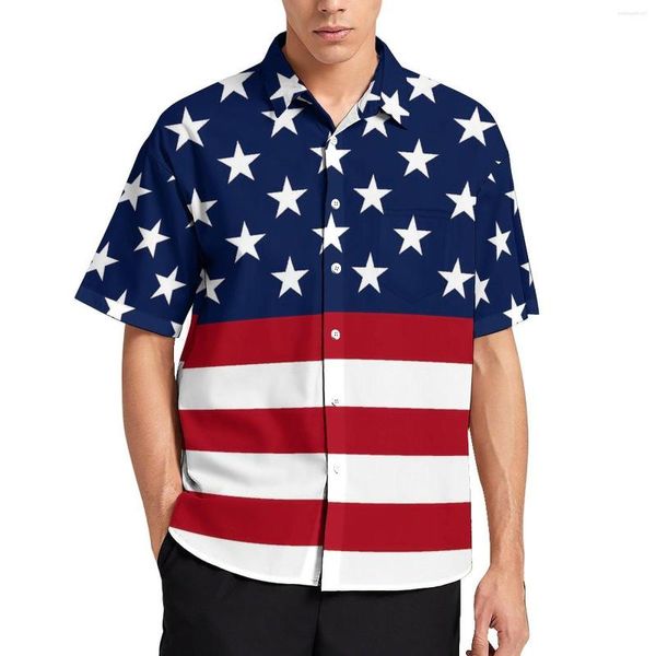 Мужские повседневные рубашки USA Флаг печати пляжная рубашка мужская звезда и полоса Гавайя с коротким рукавом на заказ уличного стиля.