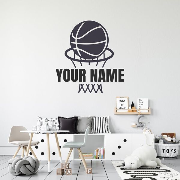 Nome personalizado Basquete Rede Esporte Decalque de Parede Sala de Jogos Crianças Roon Nome Personalizado Basquete Jogador de Bola Adesivo de Parede Quarto Vinil D