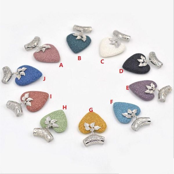 Charms Moda Cuore Foglia Ciondolo in pietra lavica naturale Per diffusore di olio essenziale Pesca Accessori etnici Collana fai da te Gioielli Drop D Dh6Cz