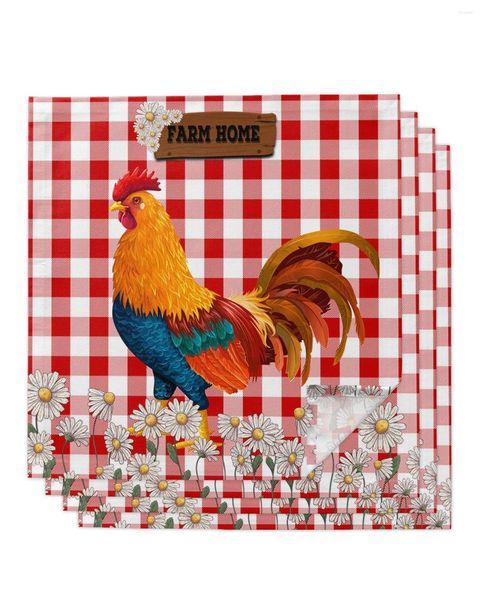 Tovagliolo da tavola 4 pezzi Plaid Red Daisy Big Cock Farm Square 50cm Decorazione di nozze per feste Panno Cucina Cena Tovaglioli