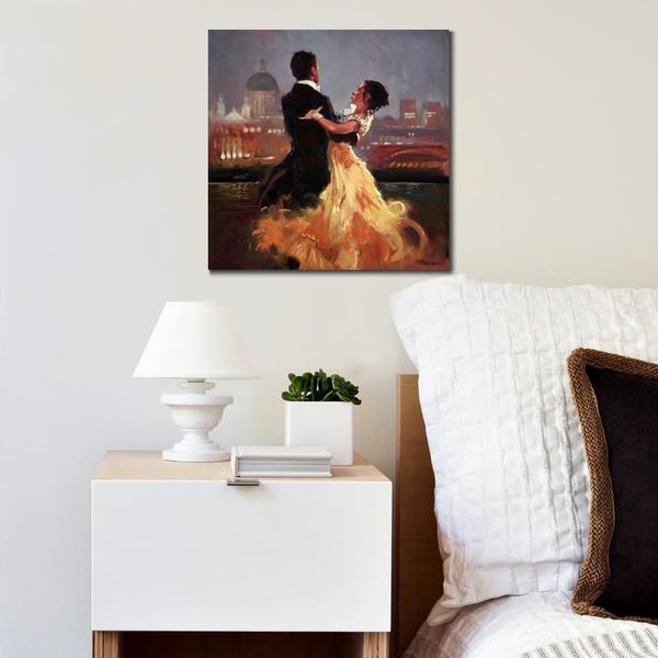 Art figuratif contemporain sur toile Couple de danseurs dans la ville Peintures à l'huile de danse peintes à la main Parfait pour les centres culturels