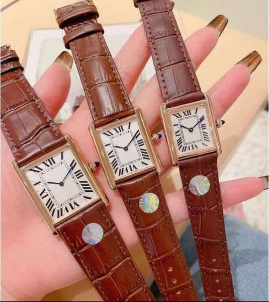 8 Style-Uhren Damen Herren quadratische Quarzuhr 24 mm 27 mm 31 mm Letaher-Armband Designer-Uhren Sport Saphir-Armbanduhr