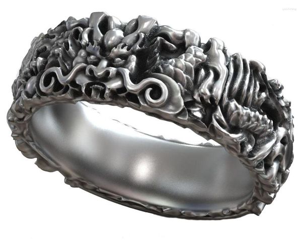 Anelli a grappolo Amanojaku Dragon Japanese Evil Spirit Banda modello tradizionale Anello in argento sterling massiccio 925