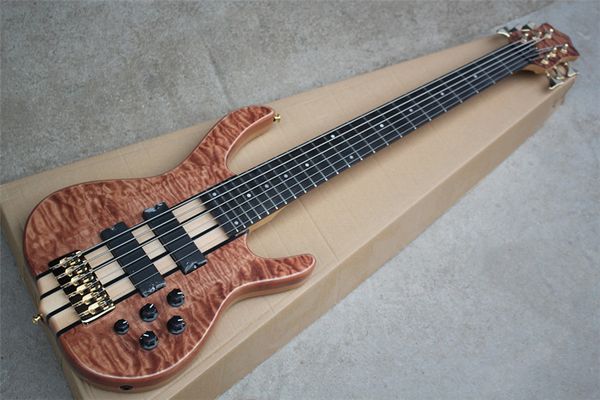Maple de bordo acolchoado Body 6 Strings Bass Guitar com hardware dourado, pode ser personalizado