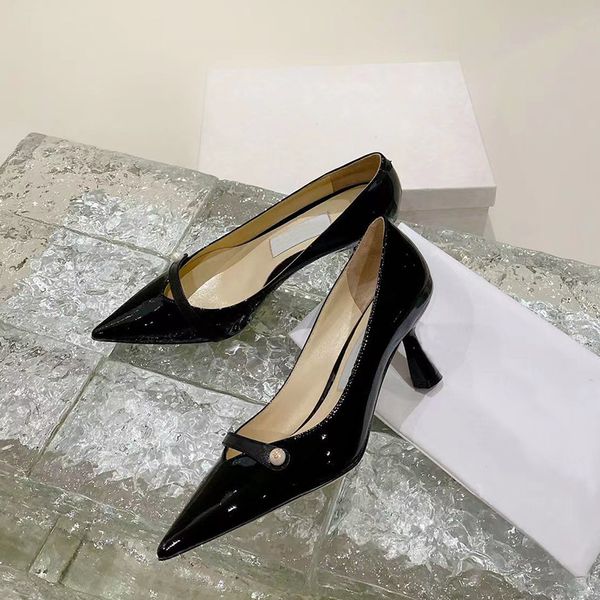 Дизайнерские высокие каблуки Люксовый бренд Женские лакированные кожаные современные элегантные туфли на высоком каблуке 4,5 см Мирные высокие каблуки Банкетное платье Свадебная обувь Сандалии