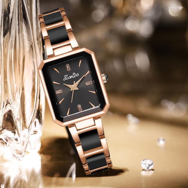 Начатые часы Jlanda 2023 Fashion Square Black Dial Ladies Exquisite Atmosphere роскошные кварцевые часы из нержавеющей стали водонепроницаемые часы