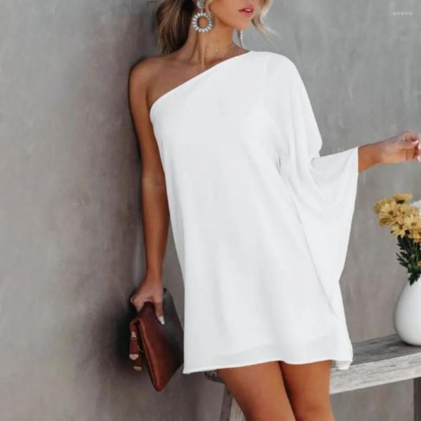 Casual Kleider Partykleid Sexy One-Shoulder Langarm Neckholder Lose Unregelmäßige Sommerkleid Cover-Ups Elegante Frauen Farbverlauf Strand