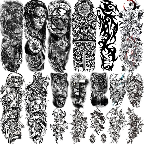 Tatuagens Tatuagens Temporárias Tattoos para Homens para Mulheres Mulheres Realistas TATOOS Tatoos Guerreiro Lion Tigre Tatoo Tatoo Adesivo Black Totem Maori