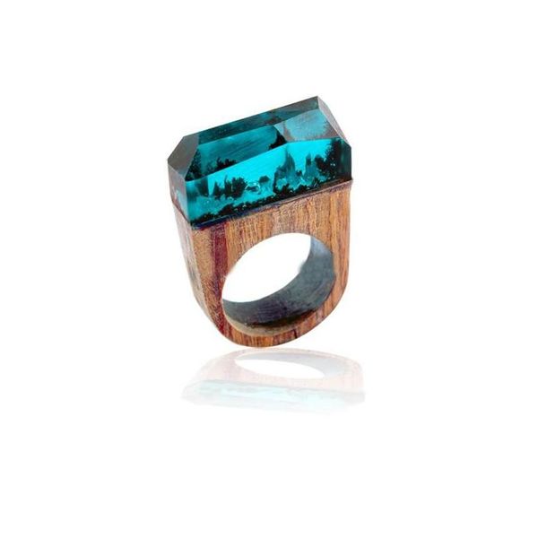 Cluster Rings Trendy Resin Wood Wood Rose Blooming Secret Forest Miniature Worlds Inside Ring For Women Finger Jewelry Drop Delivery Dhmjj