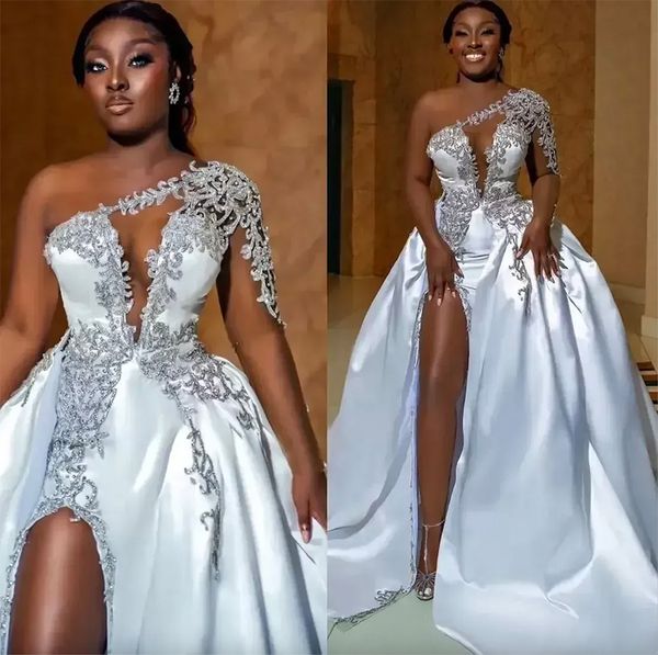 Ebi African Aso Sexy High Splited Свадебные платья с линией одно плеч