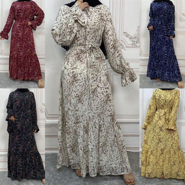 Roupas étnicas Eid Ramadan Mubarak Abaya Print Dubai Muslim Women Chiffon Maxi Dress Turquia Árabe Islâmico Jilbab Robe Kaftan Caftan