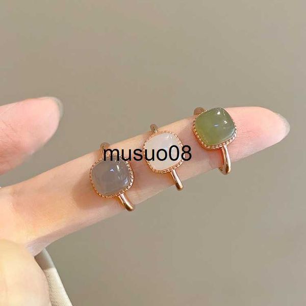 Bandringe Vintage Künstliche Jade Quadratischer Ring 2022 Herbst Winter Chinesischer Stil Kristall Geometrisch Verstellbarer Fingerring für Frauen Schmuck J230602