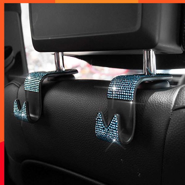 Novo 2pcs assento traseiro do carro ganchos traseiros diamante bling strass cabide portátil bolsa pendurada interior do carro acessórios universais