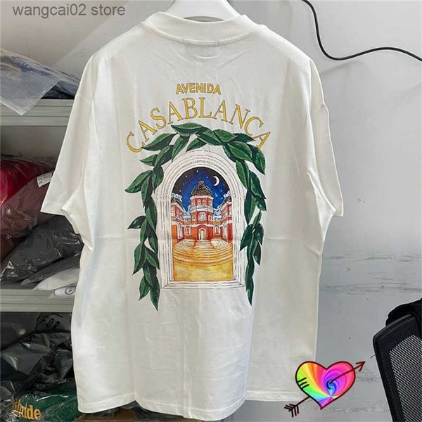 T-shirt da uomo 2023 White Casablanca Avenue T Shirt Uomo Donna Double Graphic Casablanca Tee Top leggermente allentati Cotone manica corta T230602