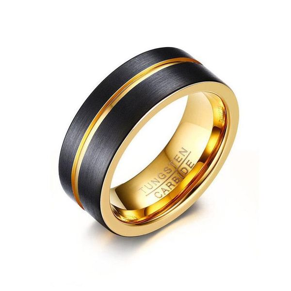 Anéis de banda Goldcolor Line 8 mm preto carboneto de tungstênio anel para homens jóias entrega direta Dhdxn
