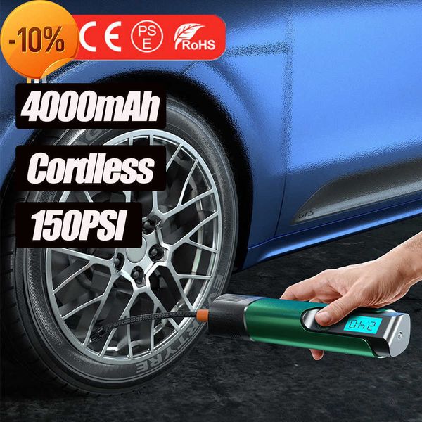 Caricabatteria da auto 2022 Compressore d'aria per auto 150PSI Pompa di gonfiaggio per pneumatici portatile senza fili elettrica per moto Bicicletta Bici Barca Palle per pneumatici AUTO