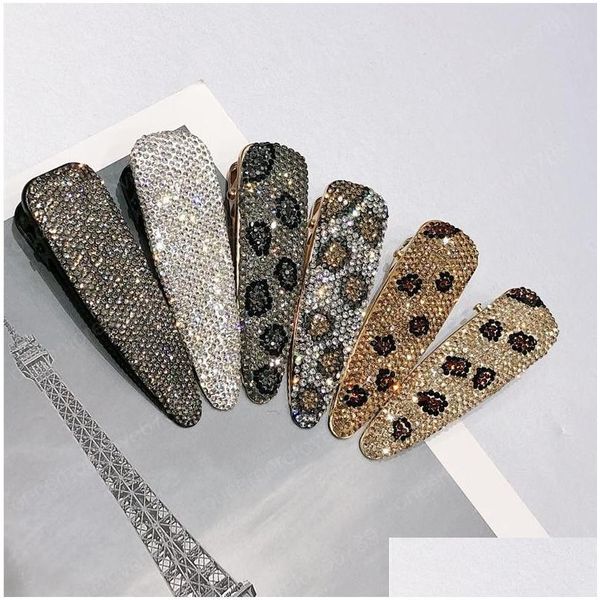 Fermagli per capelli Barrettes Strass Barrette Fashion Big Fl Black Vintage Triangle Leopard Print Crystal Clip Pins Accessori donna D Dhnag