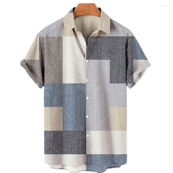 Camisas casuais masculinas 2024 listradas havaianas manga curta tops lapela Harajuku verão 5xl