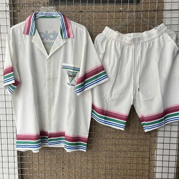 Camisas casuais masculinas verão Casablanca camisa de clube de tênis impressão esportes cardigã de manga curta causal solta férias camisa havaiana para homens mulheres T230602