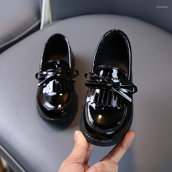 Flat Shoes Fashion Tassel Kids Princess for Little Girls Drent Patent Leather 2023 Детская школа 3 4 5 6 7 8 9 10 11 12 лет