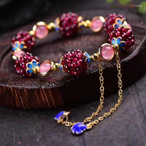 Charm Bracelets Charms Pulseira Natural Garnet Stone Feminino Feminino Étnico Multi-Círculo Romã Festa Jóias Presente Atacado