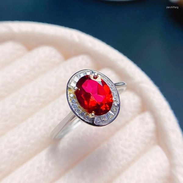 Cluster-Ringe, natürlicher Topas-Ring, exklusiv für Damen, rot, 925er-Sterlingsilber, frisch und schlicht