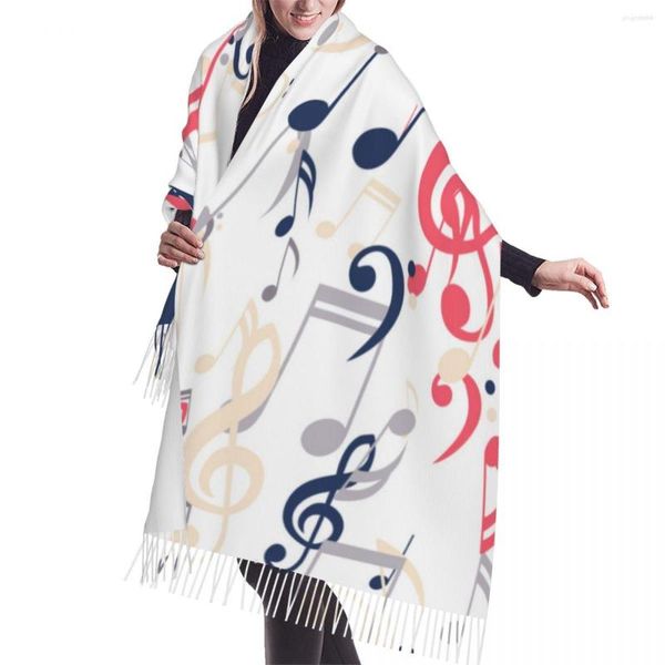 Шарфы зимняя кисточка шарф падает абстрактные музыкальные ноты женщины кашемирная голова головы теплый пашмина Леди Шаль