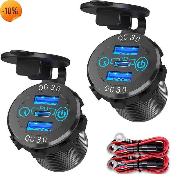 Caricabatteria per auto 2Pcs PD QC3.0 Presa per caricabatteria per auto 60W 12V 24V Presa USB C Presa per auto in metallo in alluminio con interruttore di alimentazione tattile per barca moto