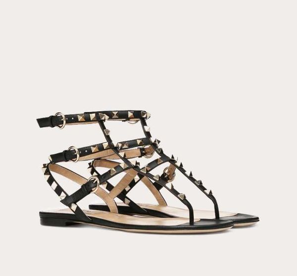 23S Luxus-Designer-Schuhe für Damen, flache Sandalen, Flip-Flops, flache Sandalen mit Spikes, doppelter Knöchelriemen, coole Sandalen, Größe 35–43